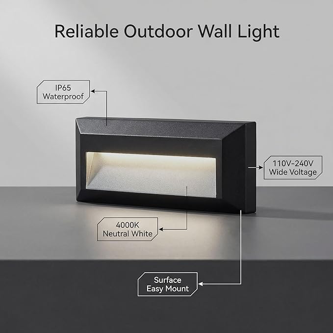 ZONK Outdoor Indoor Step Stair Lights, 110V-240V Line Voltage Waterproof IP65 2W 4000K Neutral White Lighting Landscape Lights for House, 1Pack