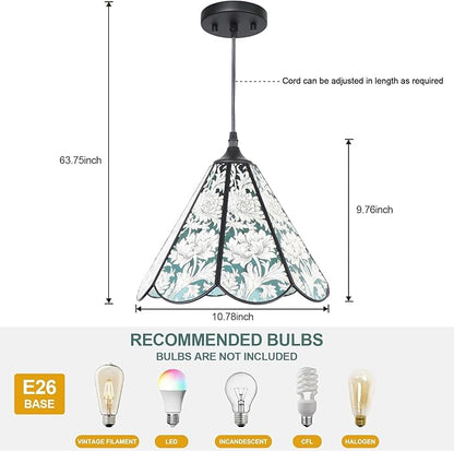 Floral Handcrafted Glass Pendant Light Fixture, Tiffany Pendant Light with Artisanal Applique, Perfect for Dining Tables and Kitchen Islands