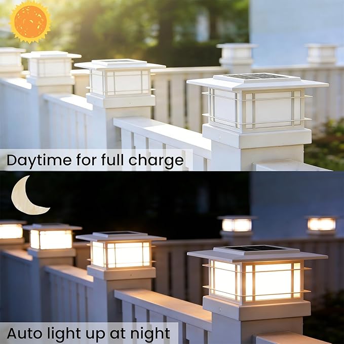Dynaming 4x4 Solar Post Cap Lights Outdoor with 2 Color Modes, Fence Post Solar Lights White Shell Fit for 4x4 Vinyl/Wooden Posts, High Brightness LED Lighting Decor for Garden Deck Patio, 6 Pack