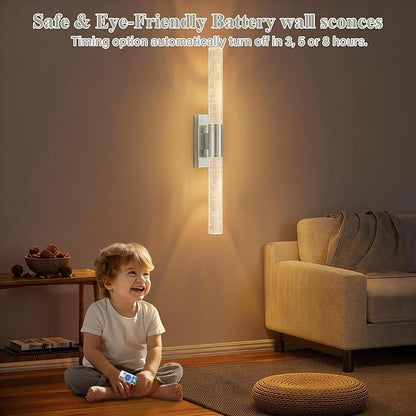 camuucci Battery Operated Wall Sconces Set of 2 Rechargeable Battery Powered Wall Light with 12000mAh Not Hardwired Dimmable Wall Lamp Fixtures for Bedroom Living Room Silver 20.9 Inches