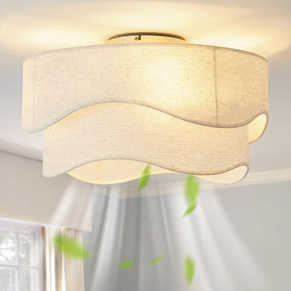 Flush Mount Ceiling Fan with Lights, 20" Low Profile Boho Ceiling Fan with Light Remote Control, Caged with 6 Speeds for Bedroom, Nursery, Living Room
