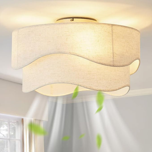Flush Mount Ceiling Fan with Lights, 20" Low Profile Boho Ceiling Fan with Light Remote Control, Caged with 6 Speeds for Bedroom, Nursery, Living Room