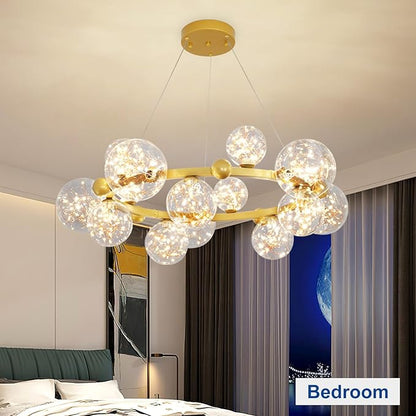 Depuley Sputnik Chandelier Light Fixture: 15-Light Modern Gold Bubble Glass Chandeliers for Dining Room - 39.37" Mid Century Globe Pendant Lighting for Kitchen Island Bedroom Foyer Living Room