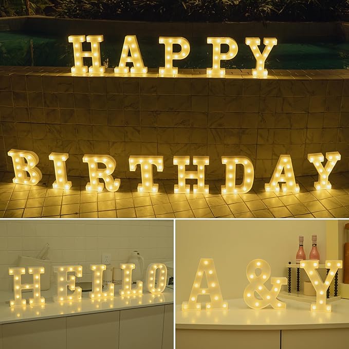 Foaky Rechargeable LED Letter Lights Sign Marquee Light Up Letters Sign for Night Light Wedding/Birthday Party Christmas Lamp Home Bar Decoration (H)