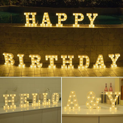 Foaky Rechargeable LED Letter Lights Sign Marquee Light Up Letters Sign for Night Light Wedding/Birthday Party Christmas Lamp Home Bar Decoration (H)