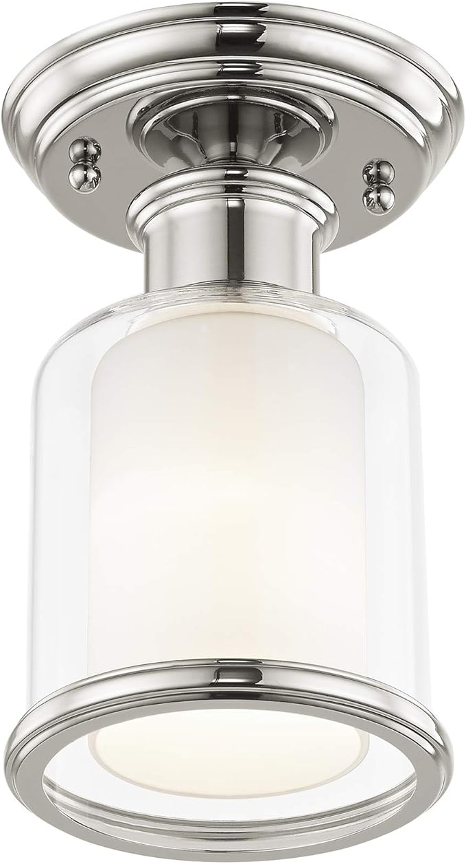 Livex Lighting 40200-35 Restoration One Light Ceiling Mount from Middlebush Collection in Polished Nickel Finish