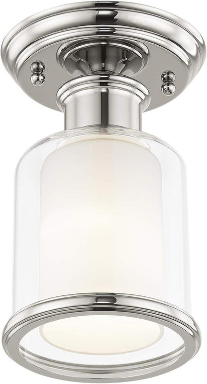 Livex Lighting 40200-35 Restoration One Light Ceiling Mount from Middlebush Collection in Polished Nickel Finish