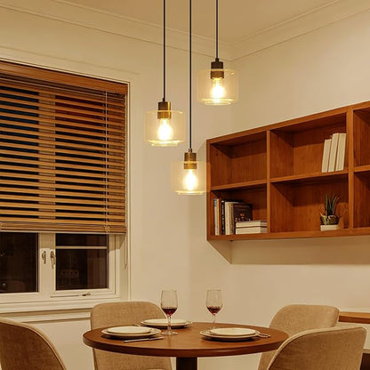 3-Light Pendant Lighting, Black Dining Room Chandelier Light Fixture Over Table with Clear Glass, Modern Cluster Hanging Lights for Kitchen Island Dining Room Sink, OS-YQ8153-3BKC