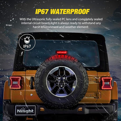 Nilight LED Third Brake Lights High Mount Stop Tail Light with Smoked Lens for 2007-2018 Wrangler JK