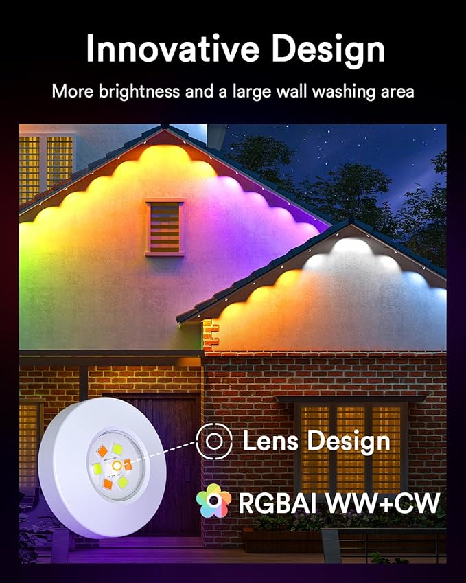 Lumary Permanent Outdoor Lights Pro 105ft with 80LED RGBAICW Smart Eave Light for Chirstmas, Work with Alexa Google IP67 Waterproof, Color Changing & White, Multi Scene for Daily Accent Lighting Decor