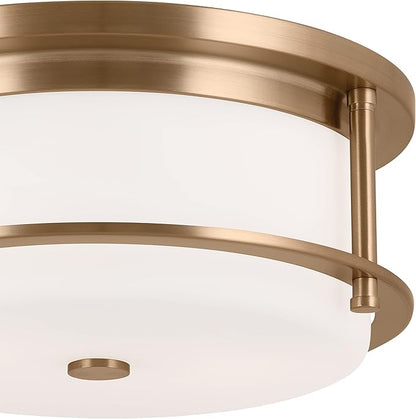 Kichler Brit 2-Light Flush Mount Ceiling Light, Industrial Modern Ceiling Light with Satin Etched Cased Opal Glass in Champagne Bronze, (12" W x 5.5" H), 52595CPZ
