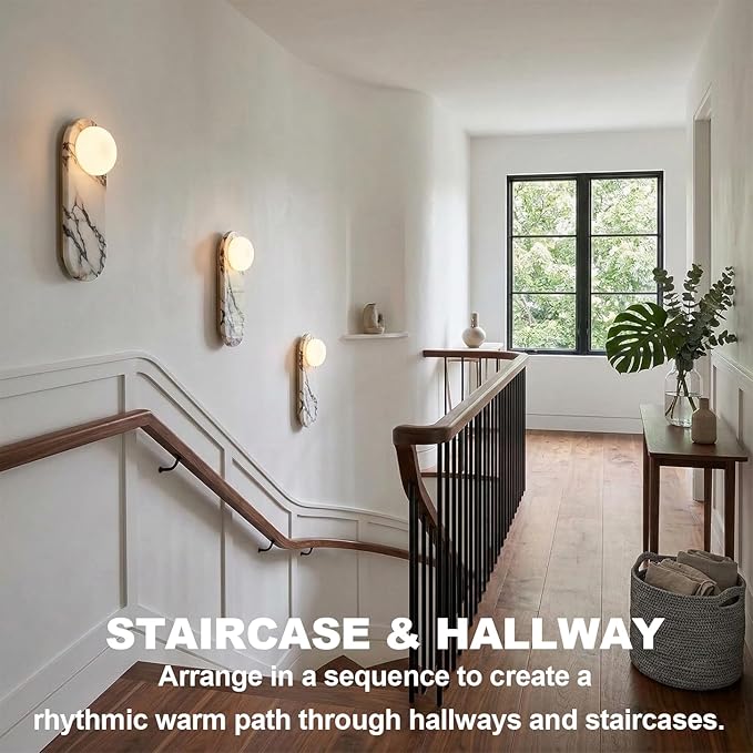 Natural Marble Wall Sconces, Alabaster Wall Light, Hardwired Wall Light Fixtures, Modern Wall Mount Wall Lights for Dining Room Stairs Bedroom