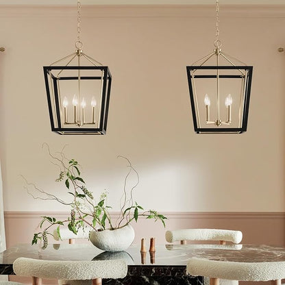 Kichler Delvin 4-Light Pendant Light Fixture with Clear Glass Panes in Champagne Bronze and Black for Kitchen Island, Dining Room, or Foyer (16" x 24"), 52619CPZBK