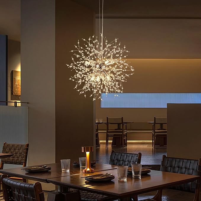 SineRise Modern Crystal Chandeliers Firework, Crystal Light Fixture, Dandelion Chandelier (8-Light, Gold) for Foyer Hallway Entryway Kitchen Bedroom with Plug in