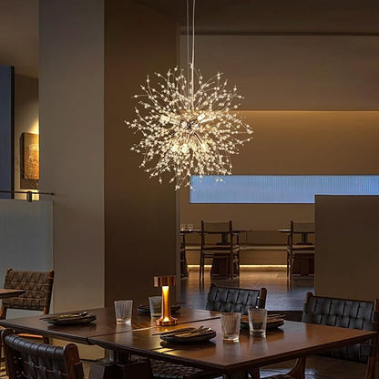 SineRise Modern Crystal Chandeliers Firework, Crystal Light Fixture, Dandelion Chandelier (8-Light, Gold) for Foyer Hallway Entryway Kitchen Bedroom with Plug in