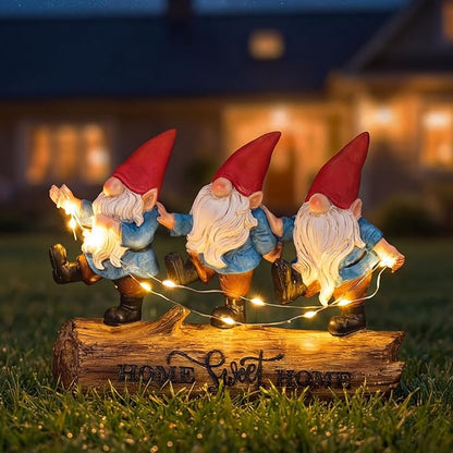 PETAFLOP Solar Gnome Garden Decor,Home Sweet Home Gnomes Outdoor Decorations for Yard Patio Balcony Pathway Lawn, Birthday Housewarming Gifts for Women Mom Grandma