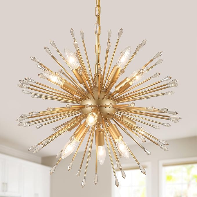 MEIXISUE Modern Sputnik Chandelier,Gold Firework Pendant Light 12-Light Dining Room Chandeliers Hanging Light Fixture for Kitchen Foyer Living Room Entryway UL Listed