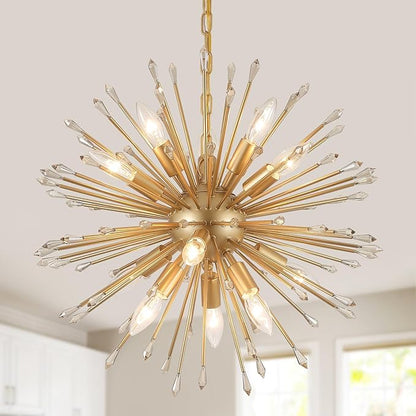MEIXISUE Modern Sputnik Chandelier,Gold Firework Pendant Light 12-Light Dining Room Chandeliers Hanging Light Fixture for Kitchen Foyer Living Room Entryway UL Listed