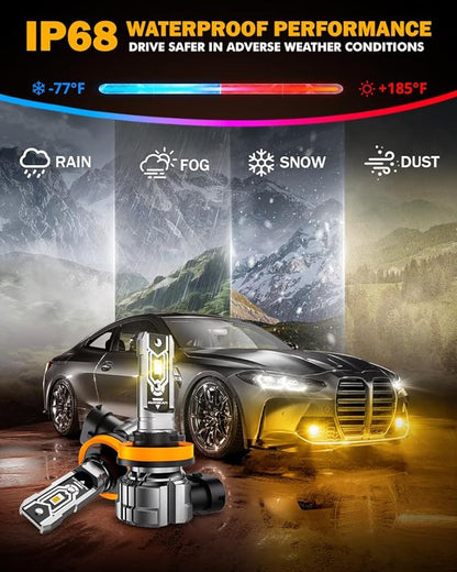 Auxbeam H11 H8 H9 Fog Lights, 10000LM 400% Brighter H8 H9 H11 Fog Light, Yellow Strong Penetrating Light, Super Bright Plug and Play