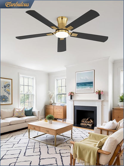 Fanbulous 52 inch ceiling fan with light, Low Profile Ceiling Fan with Light, App&Remote Control, Dimmable LED Light, Flush Mount Ceiling Fan for Indoor Bedroom Living Room, Qiuet DC Motor