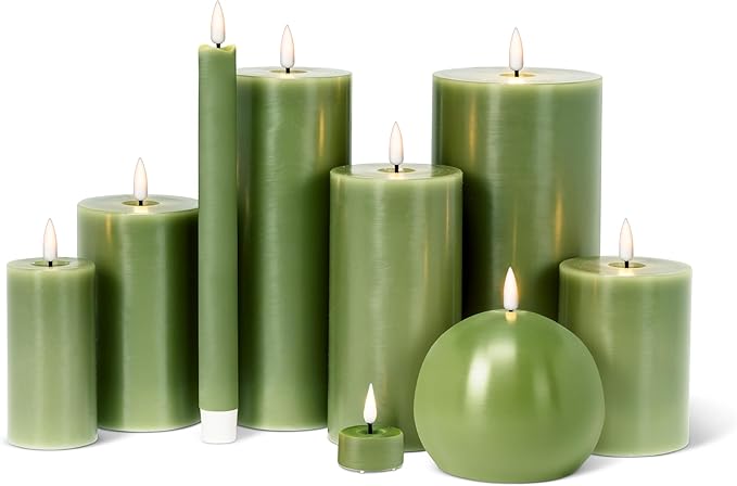 Abbott Collection Wax LED Flameless Pillar Candle - Green (4x8 H)