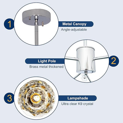 Depuley Modern Chrome Sputnik Chandelier: 9-Light Crystal Glass Chandelier for Dining Room - Kitchen Table Light Fixture Mid Century Hanging Lamp Height Adjustable for Foyer (Included G9 Bulbs)