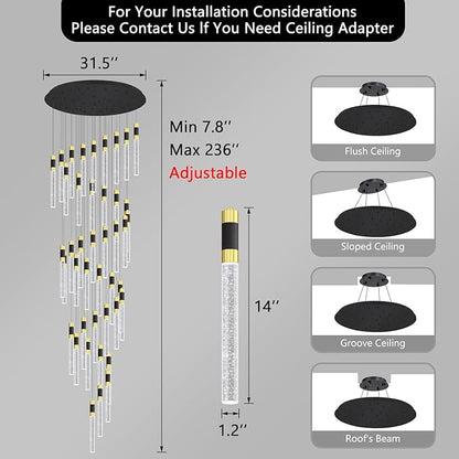 42-Lights Modern Chandelier LED Light Fixtures Adjustable High Ceiling Long Light Chandelier for Hallway Foyer Dimmable Lights with Remote Living Dining Ceiling Pendant Lighting