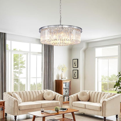 9Lights Crystal Chandelier Modern Chandeliers Lighting Pendant Ceiling Light Fixture 3-Tier for Dining Room Living Room Bedroom, Chrome Finished W24''