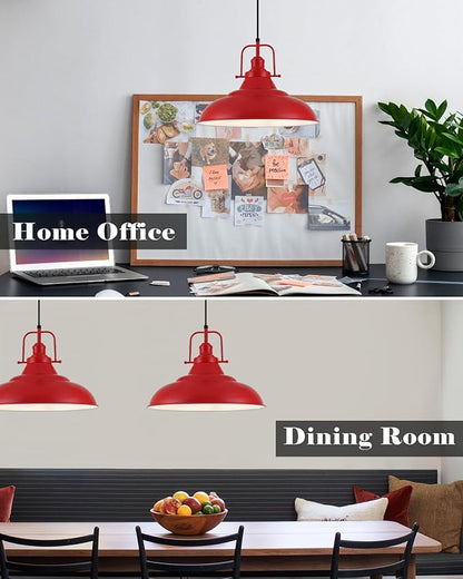Red Pendant Light, 16 Inch Large Industrial Pendant Lights, Matte Red Pendant Lights Kitchen Island, Vintage Farmhouse Pendant Light for Kitchen Island, Dining Room, Hallway (1 Pack)