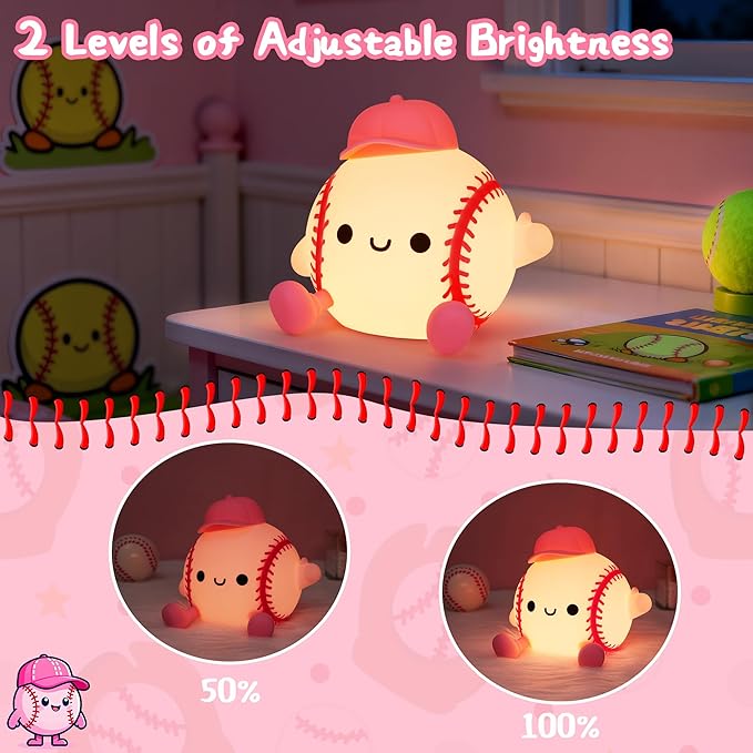 OkiyiD Softball Night Light, Cute Softball Gifts for Girls, Dimmable Rechargeable Silicone Touch Bedside Lamp for Girls Daughter Room Dorm Softball Fan Sporty Decor