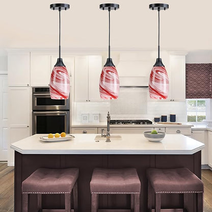 Viinew Mini Glass Pendant Light 4.72" with Handblown Burgundy Marble Art Glass Hanging Light 1-Pack Oval Ceiling Hanging Light Fixture for Dining Room Kitchen Island Cafe Foyer Hallway