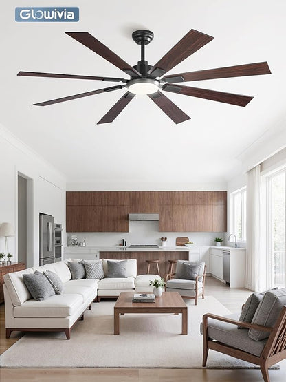 65 Inch Ceiling Fans with Lights and Remote&APP Control, Black Smart Ceiling Fan with 3000-6000K Dimmable, 6 Speeds Quiet Reversible Motor, Indoor/Outdoor Ceiling Fan for Living Room Bedroom