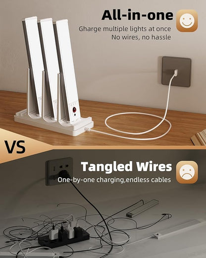 EZVALO Under Cabinet Lighting with Charging Station, Rechargeable Motion Sensor Light Indoor, Dimmable Closet Lights Wireless, 3000K, Motion Activated Under Counter Lights for Kitchen,Pantry(3 Pcs)
