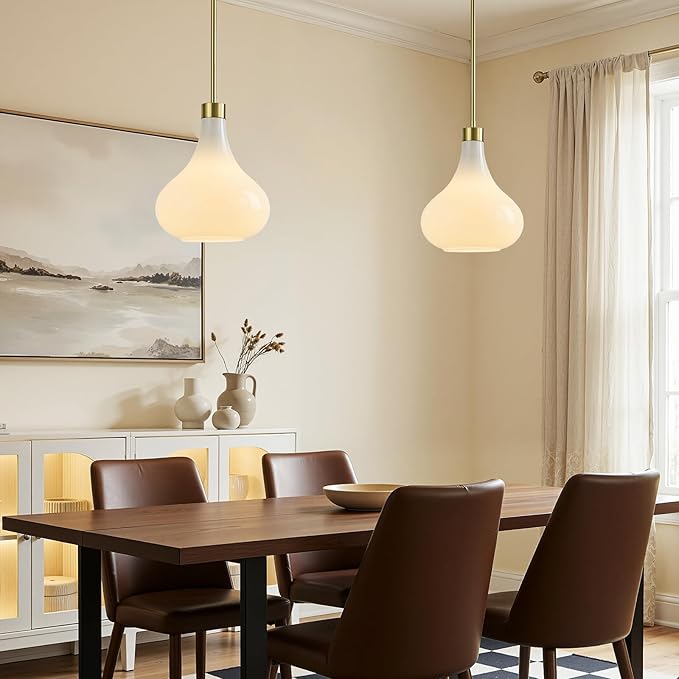 Modern Glass Pendant Light 9.44 in MilkyLuster Glass Shade Gold Farmhouse Island Pendant Lights for Kitchen Pendant Lighting Over Sink Bedroom Dining Room