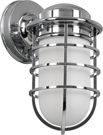Design House 588947-PC Seaton Classic Industrial 1-Light Indoor Dimmable Wall Light with Removeable Metal Wire Cage and White Opal Frosted Glass for Kitchen Hallway Bedroom Bathroom, Polished Chrome