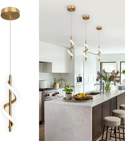 Modern Led Pendant Light Fixtures,6000K Cool White Gold Led Pendant Lighting for Kitchen Island,Adjustable Height Hanging Light Fixtures for Kitchen Dining Room Living Room,1 Pack