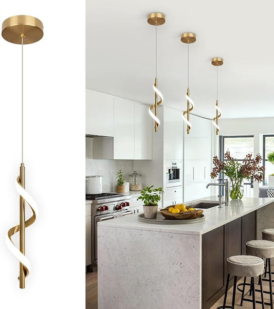 Modern Led Pendant Light Fixtures,6000K Cool White Gold Led Pendant Lighting for Kitchen Island,Adjustable Height Hanging Light Fixtures for Kitchen Dining Room Living Room,1 Pack