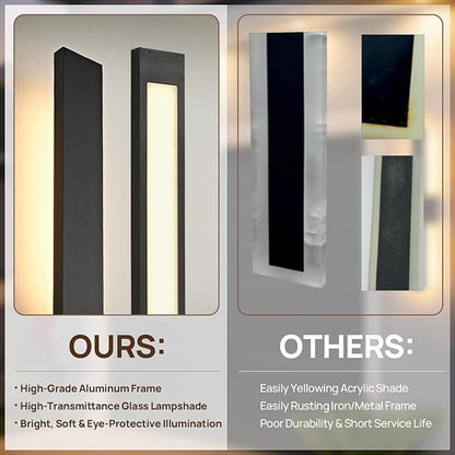 Upgraded 23.6in Modern LED Outdoor Wall Lights 3000K 4000K 5000K Dimmable Black Exterior Wall Sconce Long Outside Light fixtures for House Garage Front Door