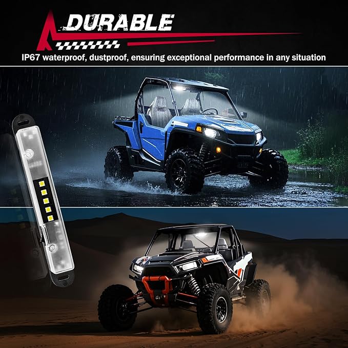 UTV Interior Dome Light, FASTCHOY AUTO Universal Roll Bar Mount LED Interior Lights Roll Cage Light for UTV ATV SXS RZR Polaris Can-Am Golf Cart Talon Truck Off Road Vehicle - White