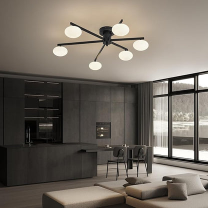 Globe Semi Flush Mount Ceiling Light Black Sputnik 6-Lights Ceiling Lighting Mid Century Modern Close to Ceiling Light for Bedroom Kitchen and Dining Room