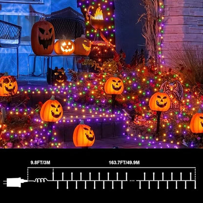LAMPHOME 165ft Halloween Lights, 500 LED Transparent Wire Fairy Starry String Light Plug in, 16Lighting Modes for Indoor Outdoor Xmas Tree Wedding Party Decoration (Orange Purple Green)