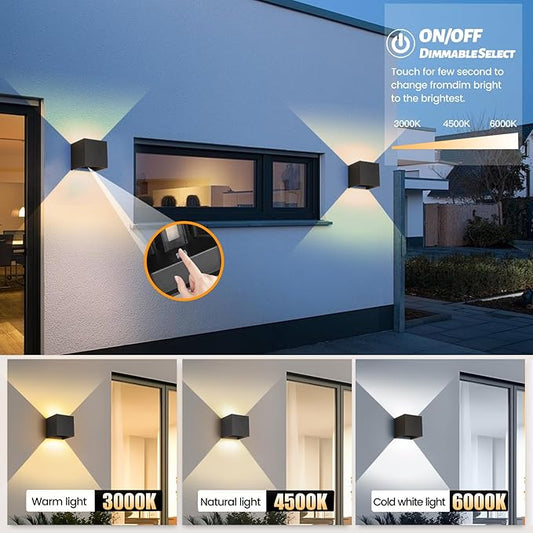 20W LED Outdoor Wall Lights Exterior/Interior,3 Colors Adjustable Wall Sconce,Modern Square Aluminum Wall Light,Up and Down Outdoor Lighting Fixtures,IP65 Waterproof Porch Light, ETL Listed