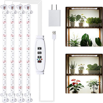 RWNTAO Grow Lights for Indoor Plants, 13" Grow Light Strips with Timer 3/9/12 H, 10 Dimmable Levels, 192 LEDs Full Spectrum Sunlight Plant Growing Lamp for Indoor Greenhouse Seedlings, 4 Head