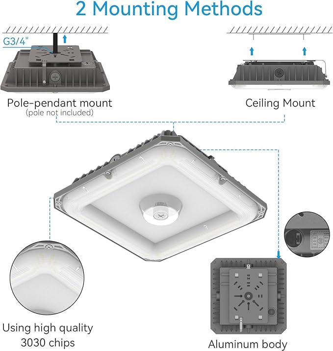LED Canopy Lights Outdoor, with Selectable Wattage (100/80/60W) and CCT,IP65 Waterproof, for Carport, Gas Station, Tunnel, Warehouse, Inner Parkinglot,Shop Lights 10 * 10 (100W-1P)