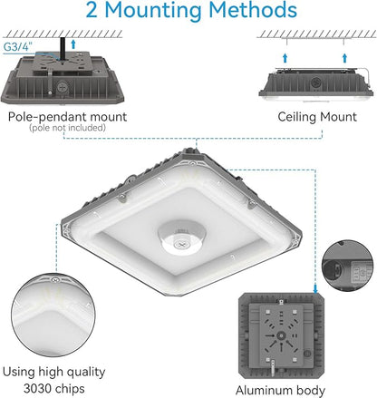 LED Canopy Lights Outdoor, with Selectable Wattage (100/80/60W) and CCT,IP65 Waterproof, for Carport, Gas Station, Tunnel, Warehouse, Inner Parkinglot,Shop Lights 10 * 10 (100W-1P)