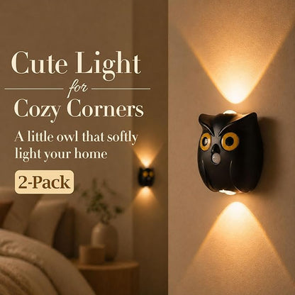 2-Pack Obsidian Owl Wall Lamp, Cute LED Night Light for Bedroom Decor, Warm Ambient Lighting for Kids Room, Nursery & Hallway, Creative Animal Wall Light, Gift for Home Decoration