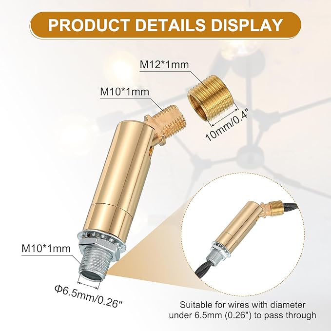 MECCANIXITY Sloped Ceiling Adapter, 90/345 Degree 60x15mm M10 Fine Thread Sloped Ceiling Light Fixture Adapter Kit for Ceiling Pendant Light Chandelier Track Suspend(Gold)
