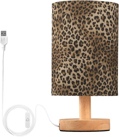 Bedside Table Lamp Vintage Animal Leopard Print Nightstand Lamp with Wood Desk Lamps for Bedroom Living Room Nursery Office Home Decor