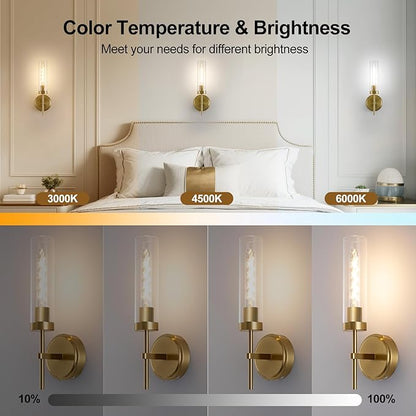Battery Operated Wall Sconce,Gold Wall Sconces 8000mAh Fast Chargin Dimmable 2Color Temperature Bulbs Endurance 100 Hours Infinitely with Remote Control Wireless Wall Lights for Bedroom Living
