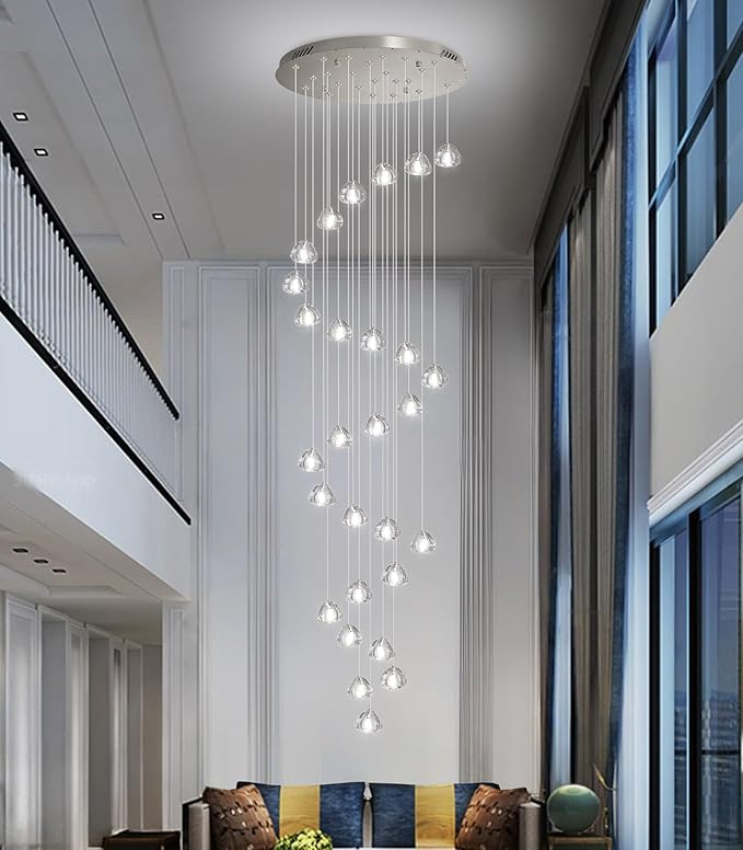 HAIXIANG 157 Inches Long Chandelier Bubble Crystal Balls Glam Chandeliers Dimmable Light High Ceiling Pendants Light Adjustable Large Size Lighting Fixtures Antique Gold